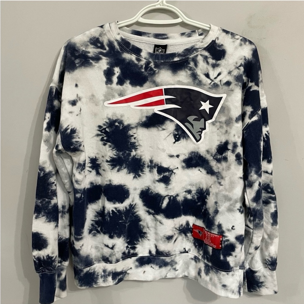NFL Patriots Tie-Dye Crewneck Sweater - Navy and White